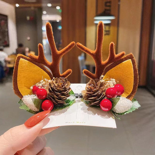 Vente chaude de noël- Barrettes de Noël en bois de renne
