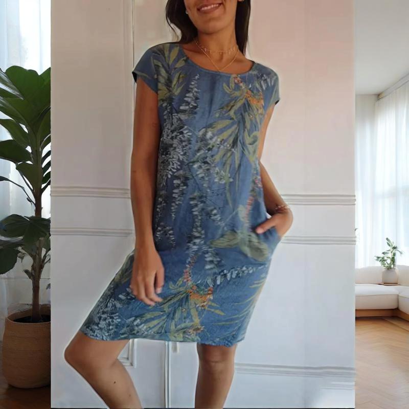 đąđą50 % de rĂ©duction !! â°â°đ Robe Ă Col Rond Ă ImprimĂ© Botanique â Vente de Printemps â Tissu LĂ©ger, Motif Naturel & Coupe DĂ©contractĂ©e đž