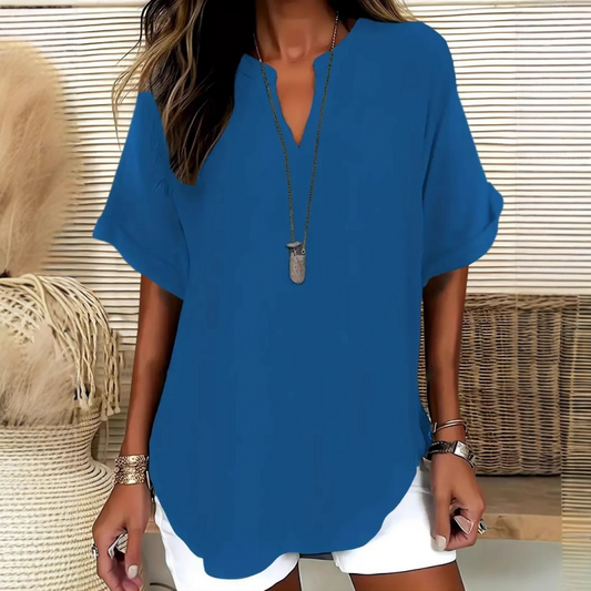👕 50% DE RÉDUCTION! 🌸 Top Ample Uni à Manches Courtes – Tissu Léger, Coupe Décontractée & Polyvalent ✨