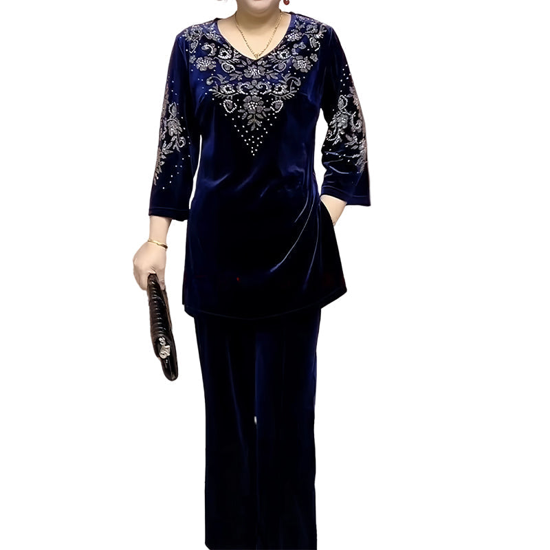 đ Ensemble Top & Pantalon en Velours avec Strass pour Femme â Nouveau Design 2026, ĂlĂ©gance Brillante & Confort Respirant