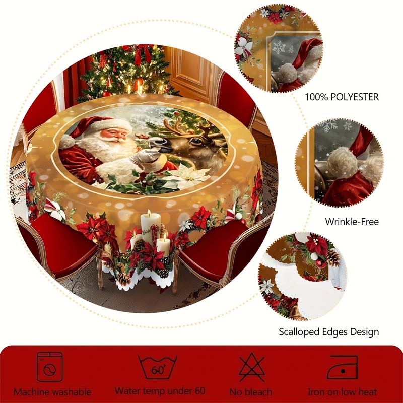 🔥 50% DE RÉDUCTION ! ✨ Nappe de Noël Lavable en Machine - Motifs Festifs, Polyester Résistant, Adaptée aux Tables Rondes et Rectangulaires 🎄🍽️