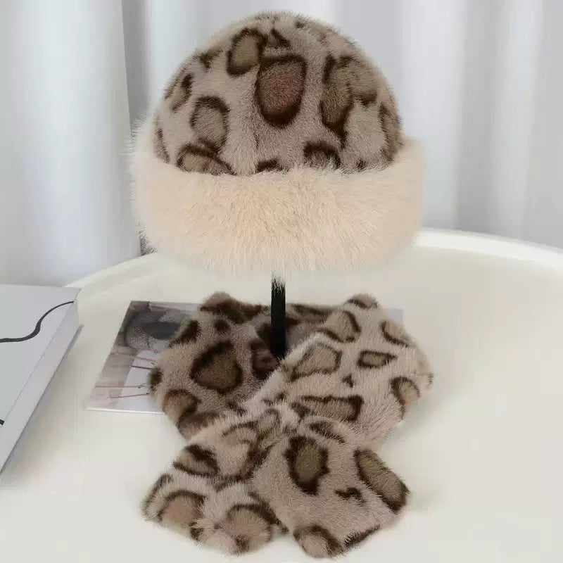 Ensemble 2 Pièces – Bonnet et Écharpe en Peluche à Imprimé Léopard