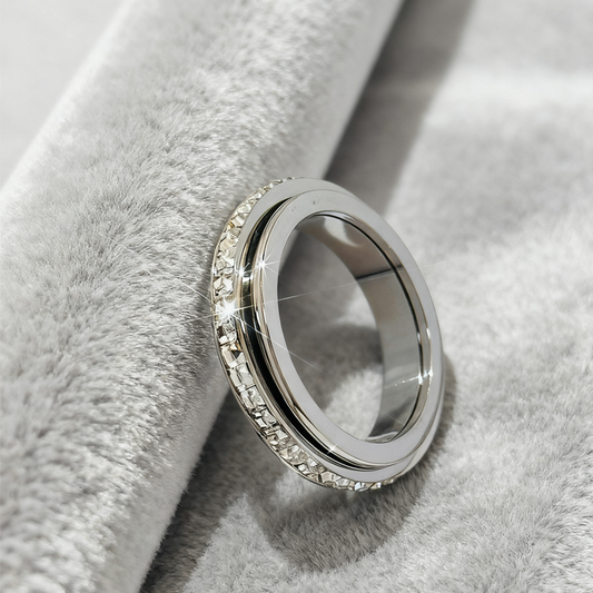 🎁 Cadeaux Priviléges de Noël🎄 🎅Bague tournante en acier titane avec zircone