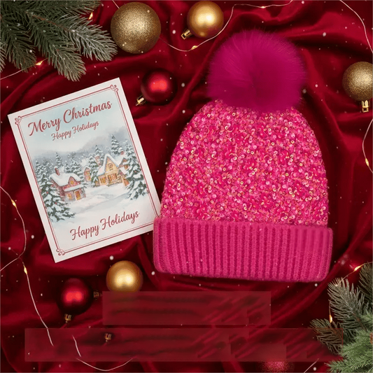 ⏳Spécial à durée limitée⏰Bonnet d'hiver à pompon et paillettes scintillantes👒