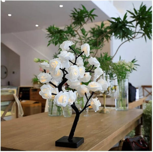 🌹✨Veilleuse arbre avec motif fleur de rose, lampe de table alimentée par USB
