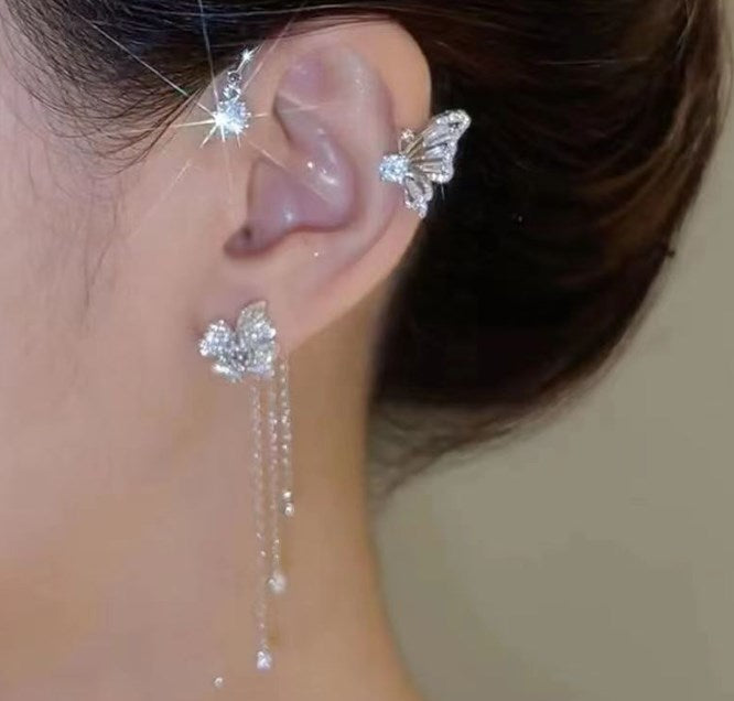 Boucles d'oreilles à pompons fleur papillon