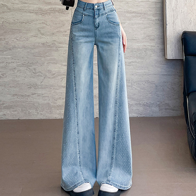 âšđ„Jean large Ă jambes larges pour femme, ornĂ© de strassđ