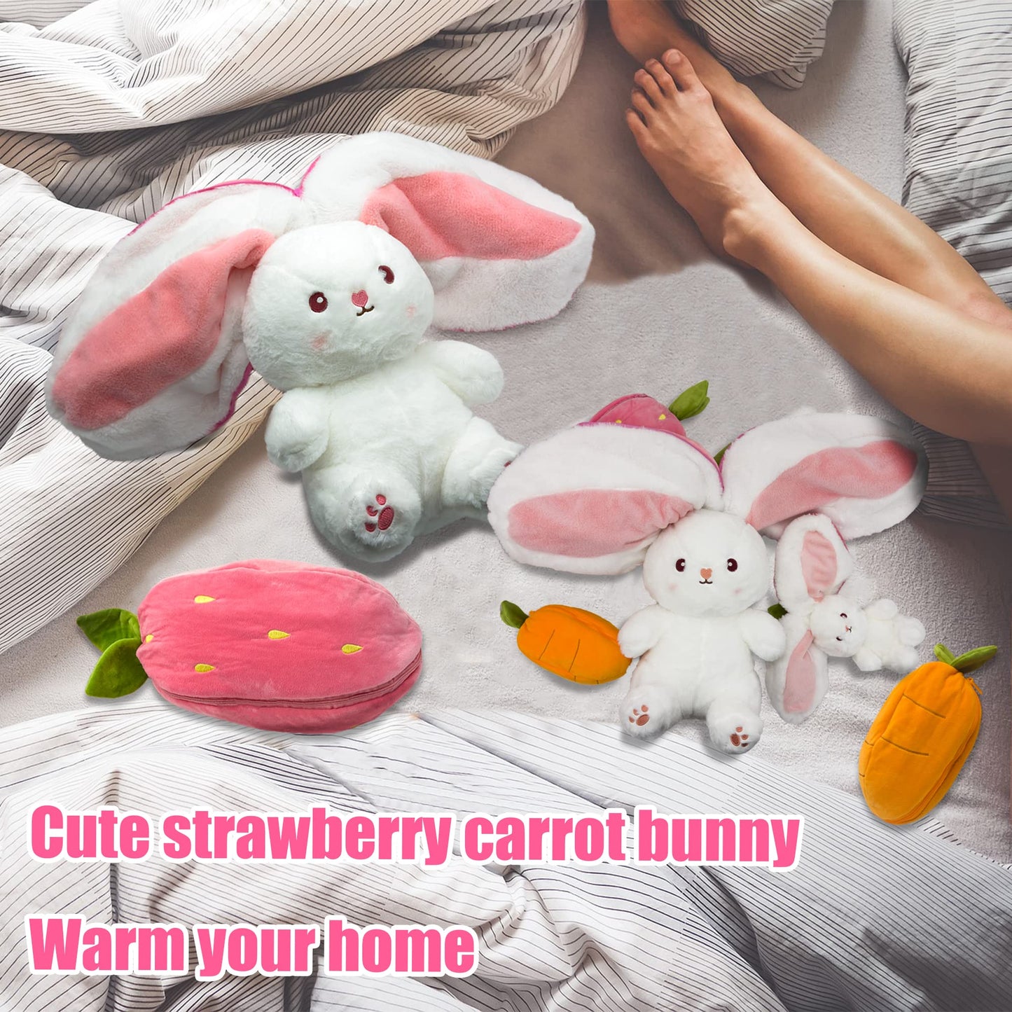 🍓 Promotion Éclair 🍓 Strawberry Bunny se transforme en petit lapin 🎀 Peluche fruitée trop mignonne 🐰