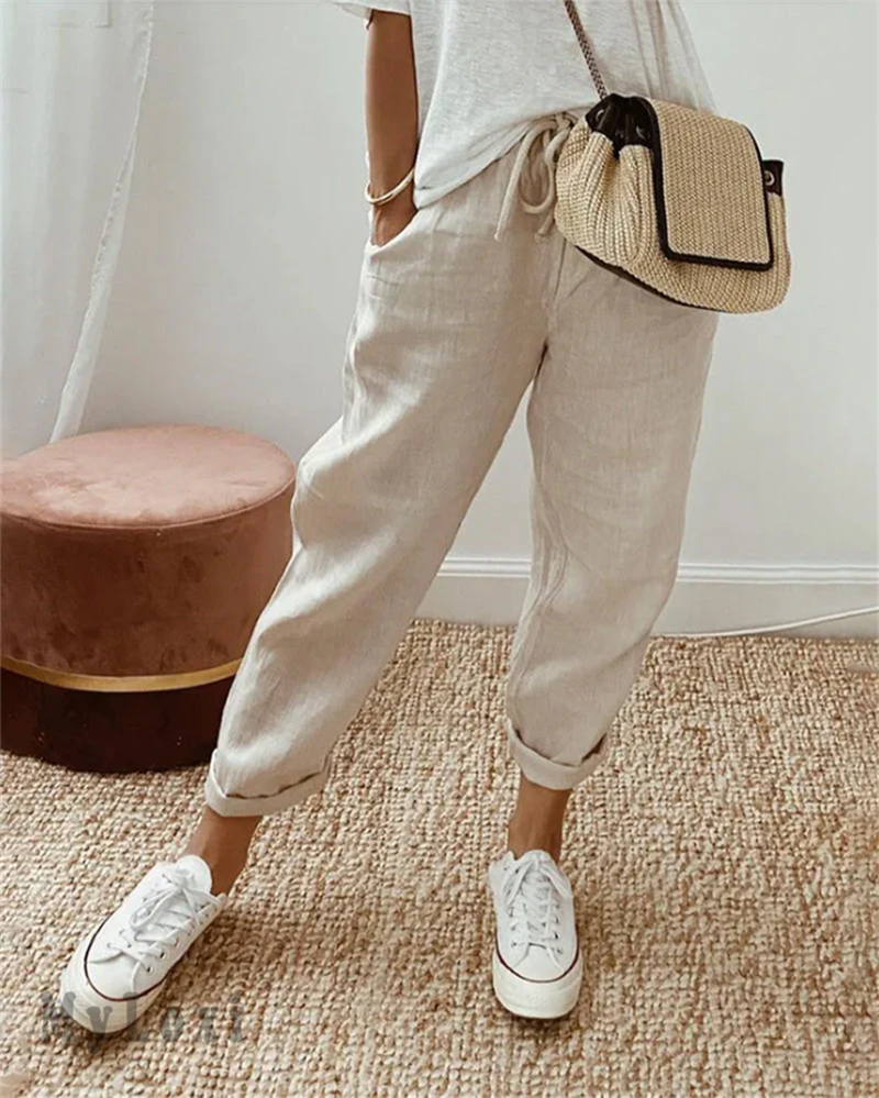 👖🌿 Pantalon Décontracté en Coton et Lin pour Femme – Élégant, Respirant & Polyvalent ✨☀️