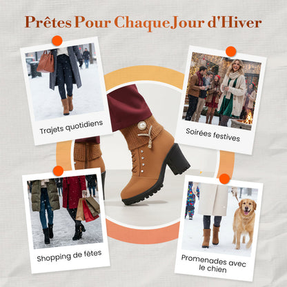 👢 Bottines Femme à Talon Épais - Intérieur Doublé de Fausse Fourrure, Semelle Antidérapante - Style Élégant pour Toutes Occasions