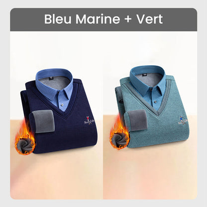 ✈️Offre spéciale🔥Haut Chaud Isolé en Polaire pour Hommes avec Col de Chemise
