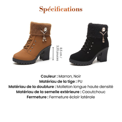 👢 Bottines Femme à Talon Épais - Intérieur Doublé de Fausse Fourrure, Semelle Antidérapante - Style Élégant pour Toutes Occasions