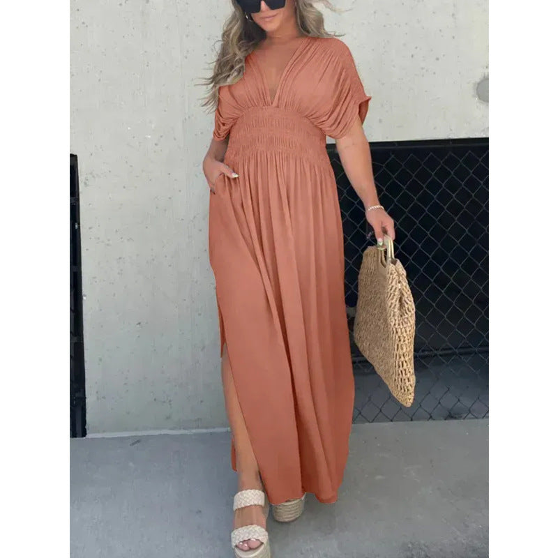 💖2025 Vente limitée - 50% DE RÉDUCTION💗Nouvelle robe longue fendue à col en V sans effort