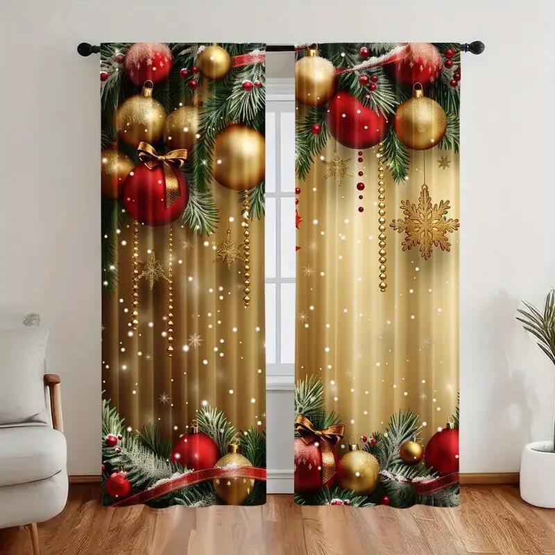 🔥50% DE RÉDUCTION !✨Lot de 2 Rideaux de Noël🎄Motifs Festifs, Installation Facile sur Tringle Standard, Entretien en Machine Simple🏠