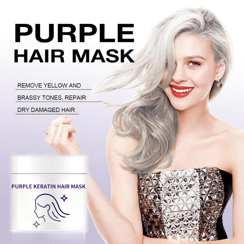 Masque capillaire à la kératine pourpre - Fixe la couleur et neutralise les tons cuivrés et jaunes pour les cheveux blonds, gris argentés et méchés