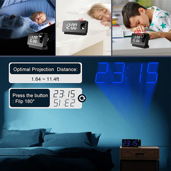 📢📢60 % de réduction !! ⏰ Réveil à Projection Miroir – Ultra-Clair, Double Alarme & Port USB de Charge