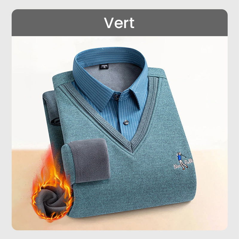✈️Offre spéciale🔥Haut Chaud Isolé en Polaire pour Hommes avec Col de Chemise