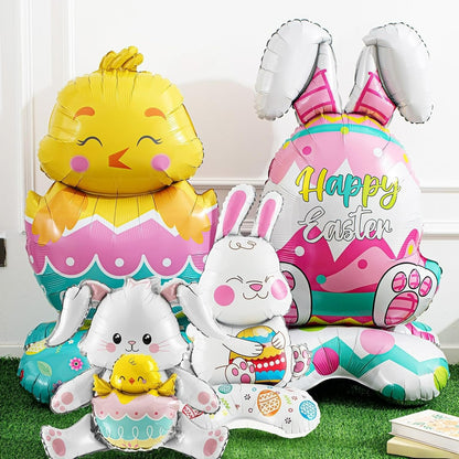 🐰 50% DE RÉDUCTION ! 🎉 Ballons 3D sur Pied pour Pâques – Géants Lapin/Carotte/Poussin/Œuf – Décoration Festive, Gonflage à l'Air & Parfait pour Enfants/Jardin 🌷