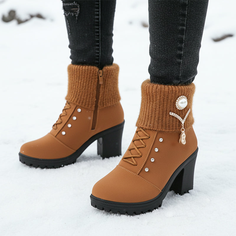 👢 Bottines Femme à Talon Épais - Intérieur Doublé de Fausse Fourrure, Semelle Antidérapante - Style Élégant pour Toutes Occasions