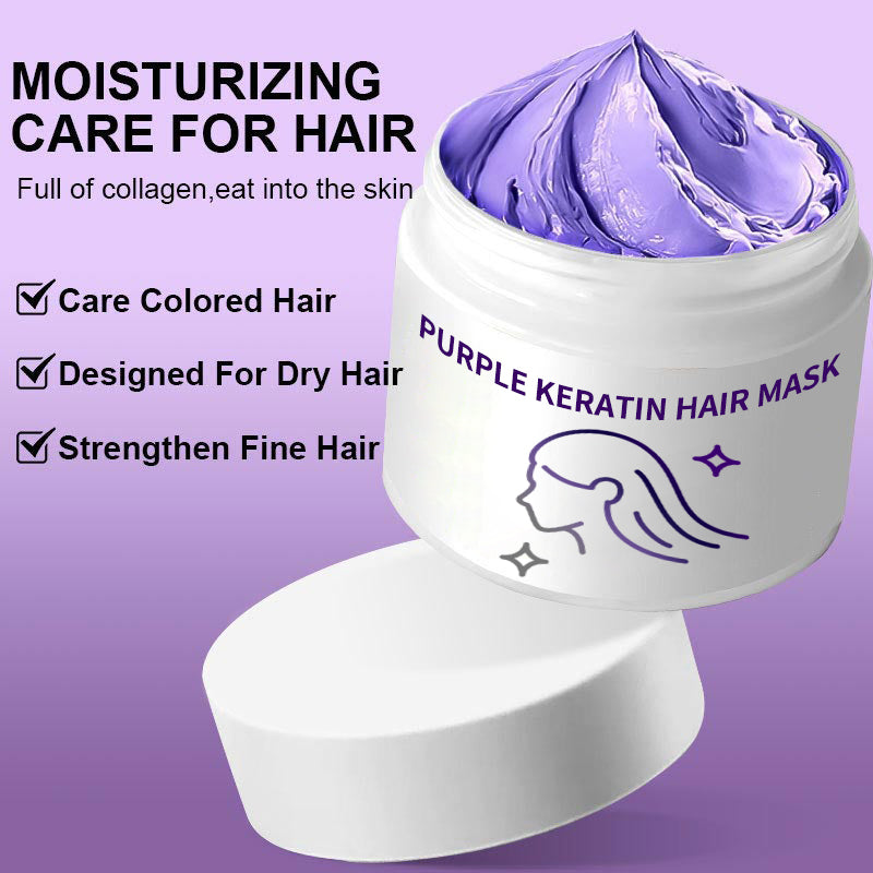 Masque capillaire à la kératine pourpre - Fixe la couleur et neutralise les tons cuivrés et jaunes pour les cheveux blonds, gris argentés et méchés