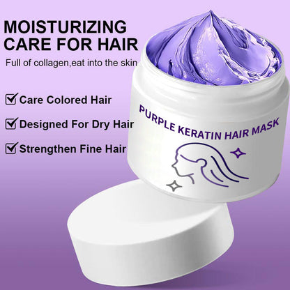 Masque capillaire à la kératine pourpre - Fixe la couleur et neutralise les tons cuivrés et jaunes pour les cheveux blonds, gris argentés et méchés
