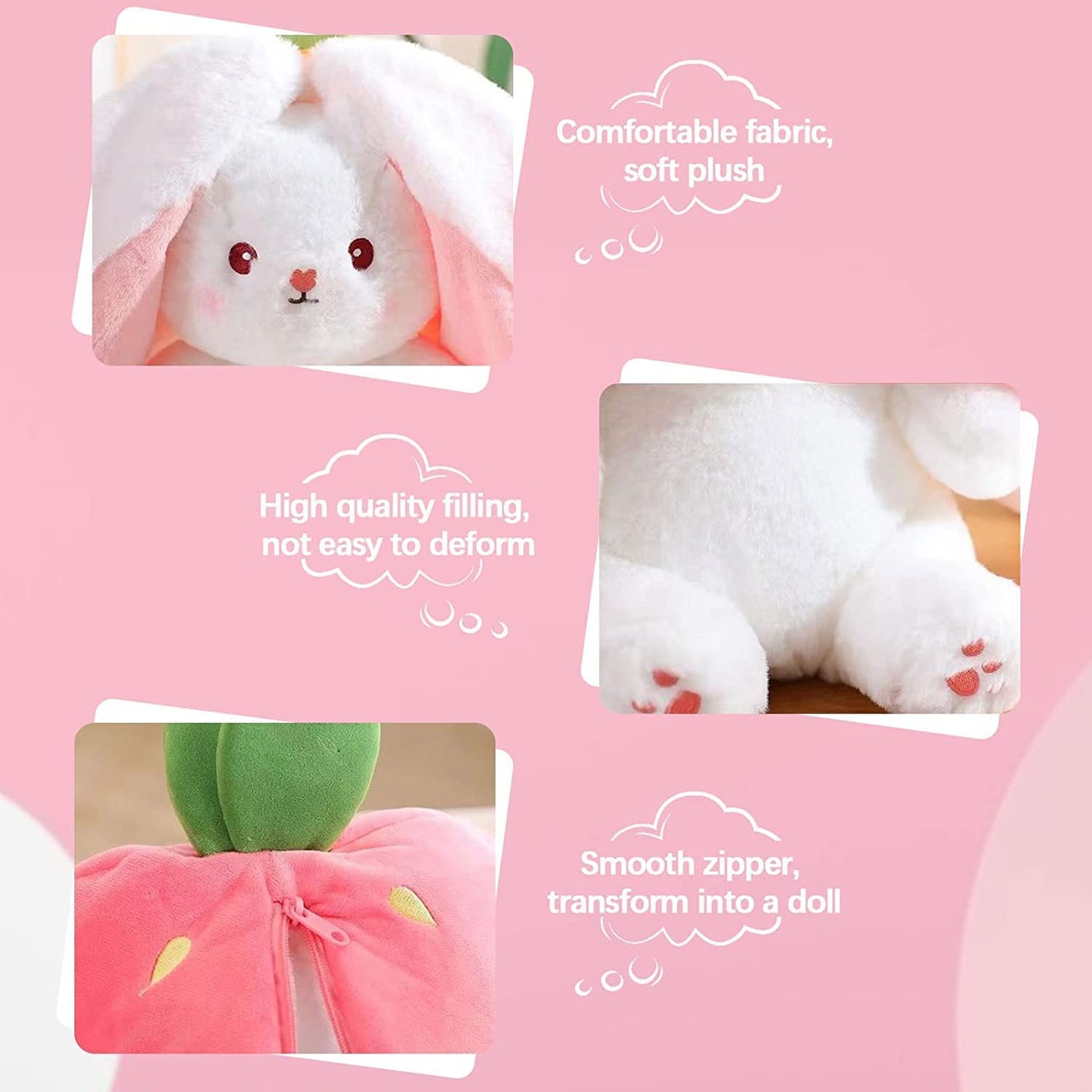 🍓 Promotion Éclair 🍓 Strawberry Bunny se transforme en petit lapin 🎀 Peluche fruitée trop mignonne 🐰