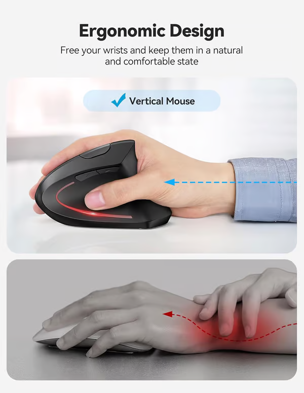 Souris optique verticale ergonomique sans fil USB rechargeable