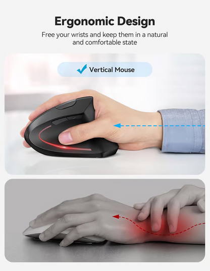 Souris optique verticale ergonomique sans fil USB rechargeable