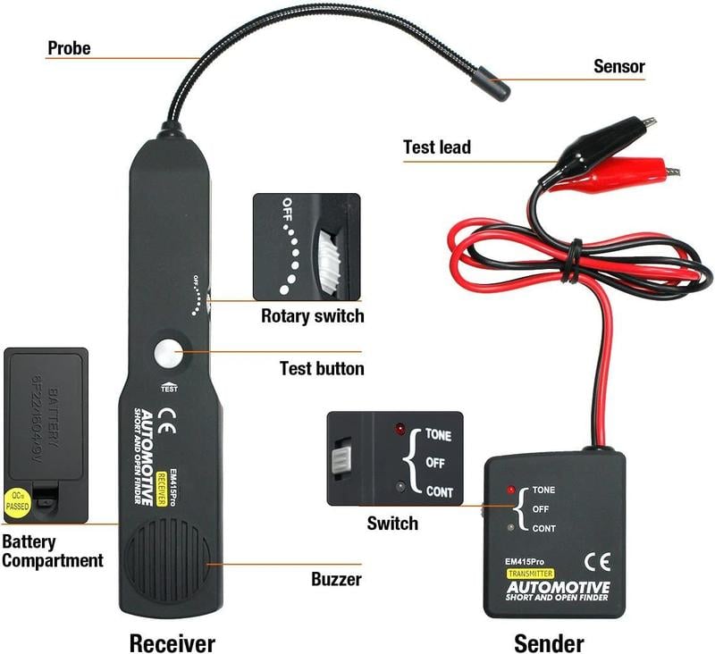 📢DERNIER JOUR DE VENTE - 50% DE RÉDUCTION💥 EM415 Détecteur de circuit ouvert et court pour automobile - Sonde DC & générateur de tonalité pour la recherche de pannes (jusqu'à 42V)