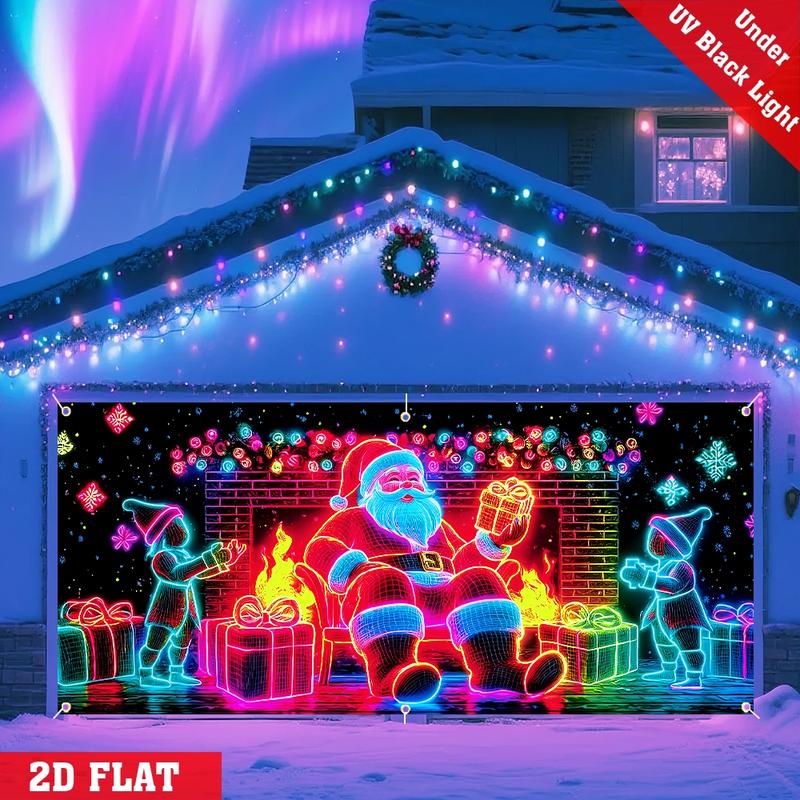 🎇🚪Bannière de Noël pour porte de garage activée par les UV, brille dans le noir🔥🎉