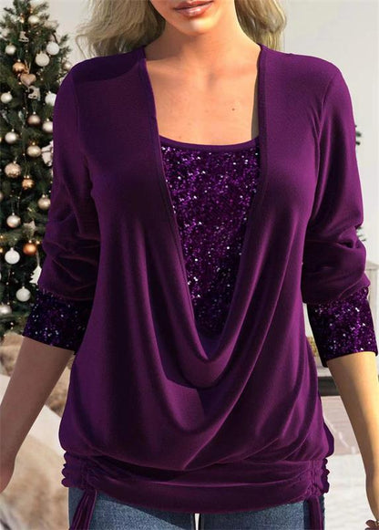 ✨ DERNIER JOUR 50% DE RÉDUCTION! ✨ Faux Haut Deux Pièces à Paillettes - Tissu Stretch avec Smocked Bodice pour Soirées Festives 💃🎄