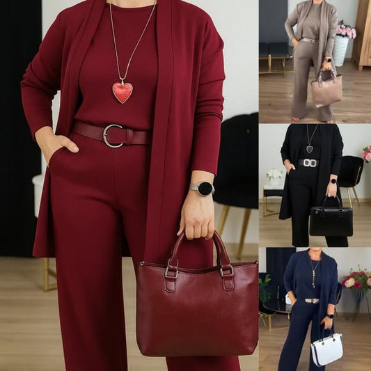 📢 Vente flash : fin dans 3 heures !⏰💞Ensemble 3 pièces élégant comprenant un cardigan long, un haut et un pantalon💞