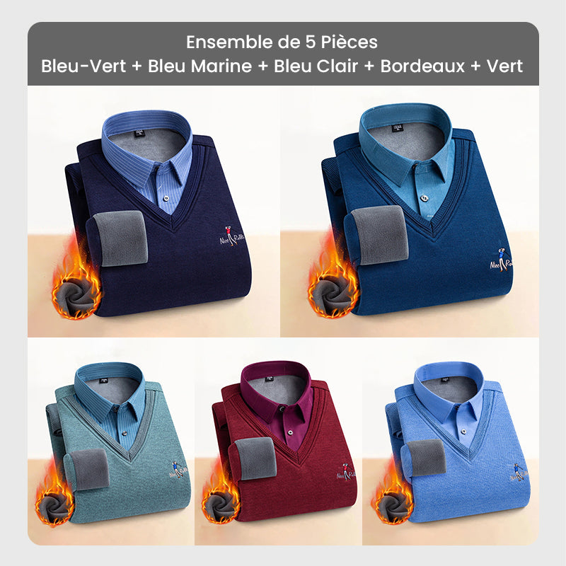 ✈️Offre spéciale🔥Haut Chaud Isolé en Polaire pour Hommes avec Col de Chemise