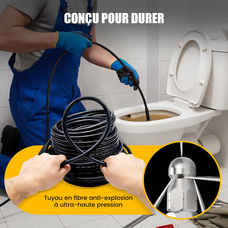 💦50% DE RÉDUCTION ! 🚿 Kit de Nettoyage Haute Pression 5800 PSI pour Égouts - Buse Rotative et Flexible Renforcé pour Déboucher les Canalisations 🛠️✨