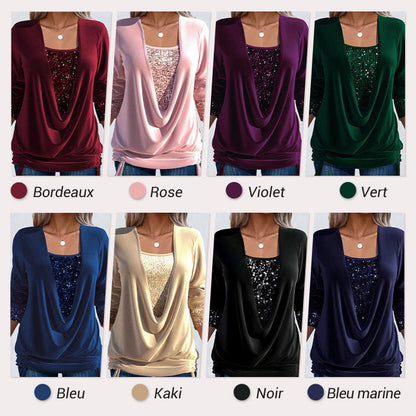 ✨ DERNIER JOUR 50% DE RÉDUCTION! ✨ Faux Haut Deux Pièces à Paillettes - Tissu Stretch avec Smocked Bodice pour Soirées Festives 💃🎄