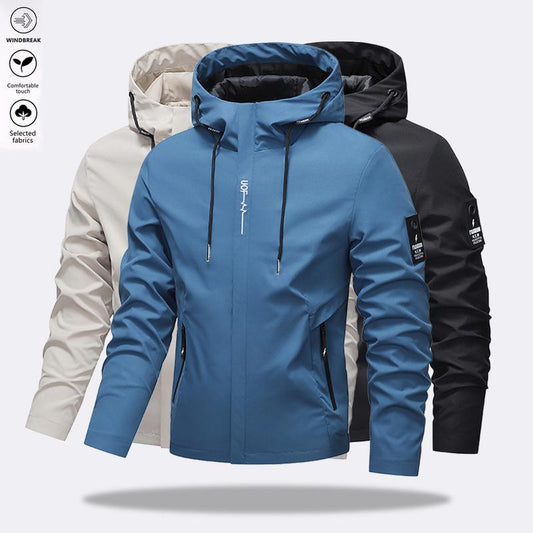Veste à capuche zippée imperméable et coupe-vent de couleur unie avec cordon de serrage pour homme