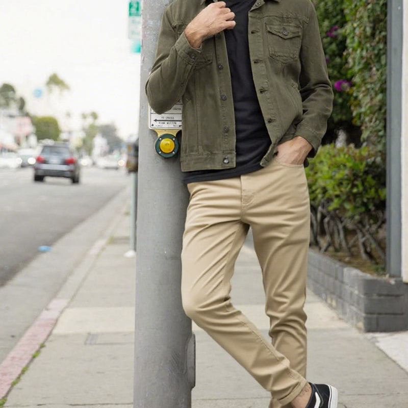 👖Pantalon slim décontracté pour homme, couleur unie + ceinture