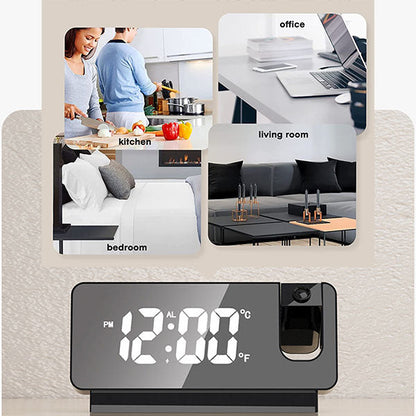 📢📢60 % de réduction !! ⏰ Réveil à Projection Miroir – Ultra-Clair, Double Alarme & Port USB de Charge