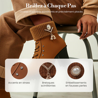 👢 Bottines Femme à Talon Épais - Intérieur Doublé de Fausse Fourrure, Semelle Antidérapante - Style Élégant pour Toutes Occasions