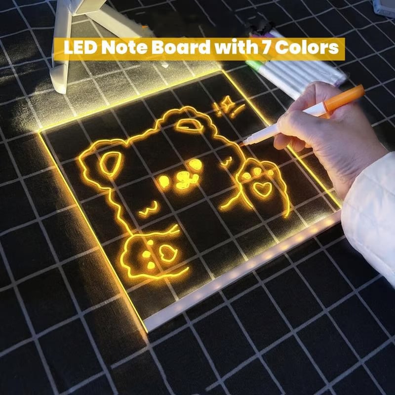 🖊️ Stimulez instantanément votre créativité ! ✨ Tableau d'information LED en acrylique : exprimez-vous sans limites ! 🎨 Comprend 7 stylos de couleur
