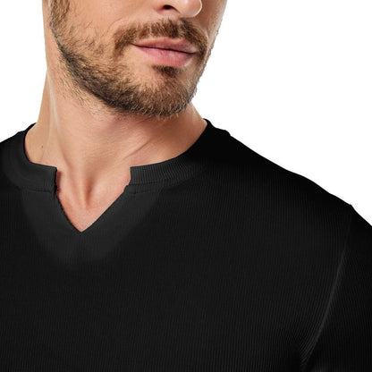 👕Haut côtelé à manches longues à col en V pour homme, pour l’entraînement, le fitness et le sport🛍️