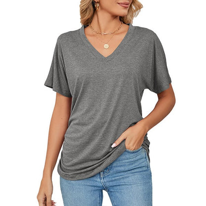 💕Soldes d'été🌷Tops pour dames à col en V, couleur unie, amples(🔥50 % de réduction)