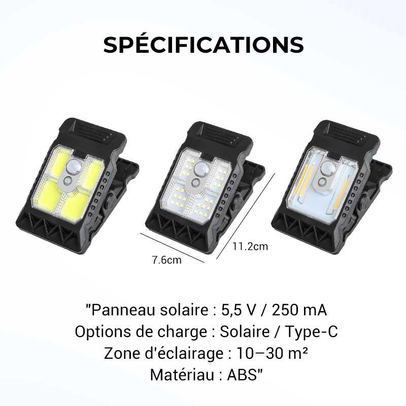 Lampe Solaire à Clip Extérieur avec Détecteur de Mouvement