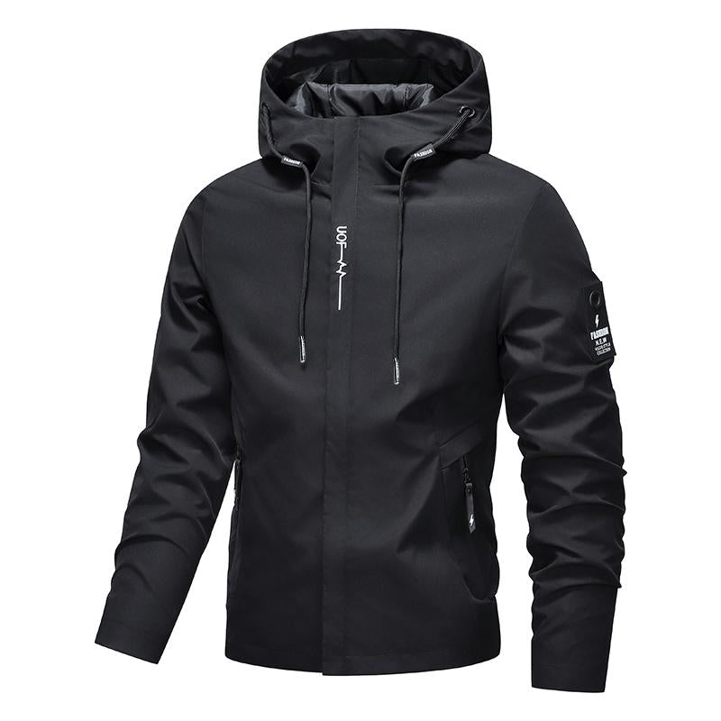 Veste à capuche zippée imperméable et coupe-vent de couleur unie avec cordon de serrage pour homme