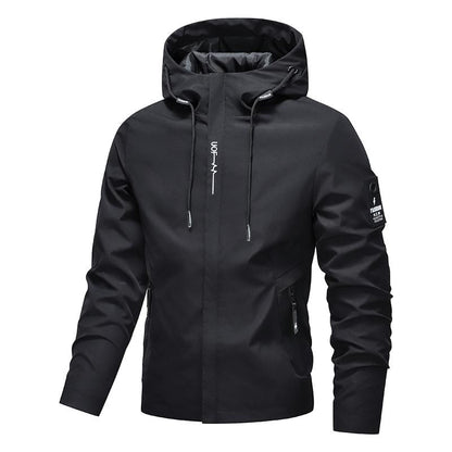 Veste à capuche zippée imperméable et coupe-vent de couleur unie avec cordon de serrage pour homme
