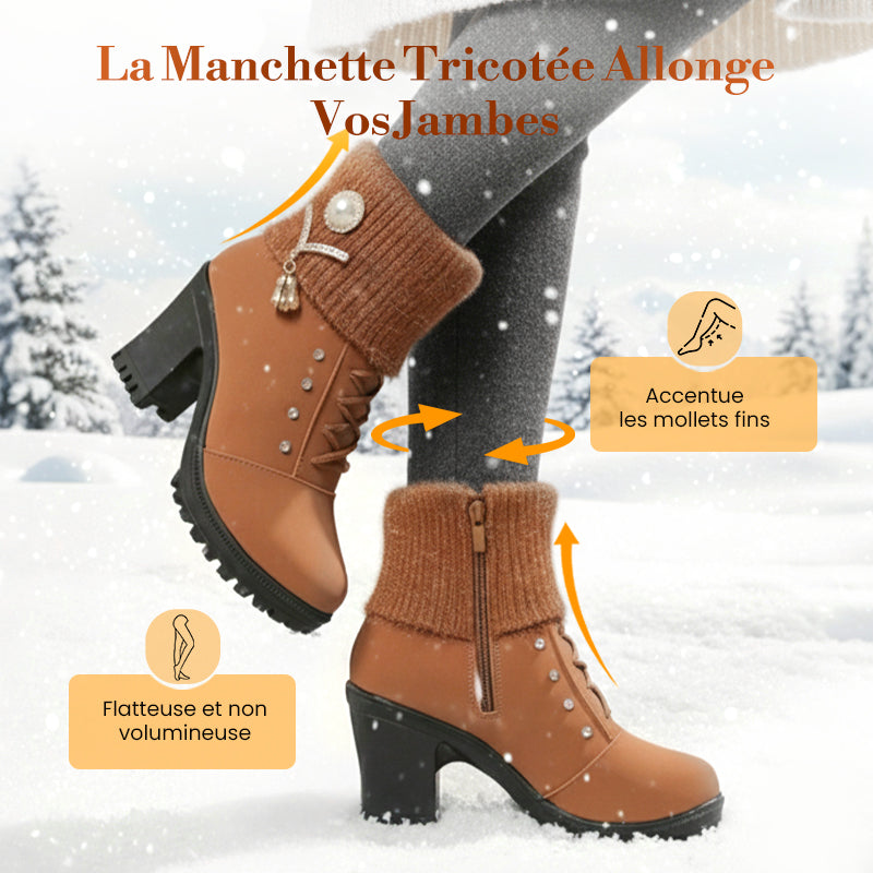 👢 Bottines Femme à Talon Épais - Intérieur Doublé de Fausse Fourrure, Semelle Antidérapante - Style Élégant pour Toutes Occasions