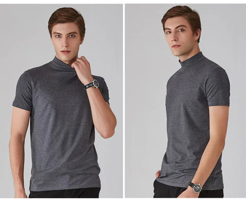 🔈🔈 Soldes 2026 - 50 % DE RÉDUCTION 🎁 T-shirt slim fit à col montant pour homme