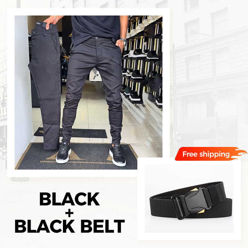 👖Pantalon slim décontracté pour homme, couleur unie + ceinture
