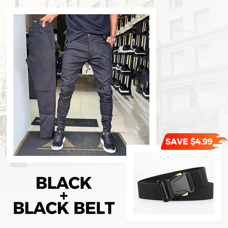 👖Pantalon slim décontracté pour homme, couleur unie + ceinture