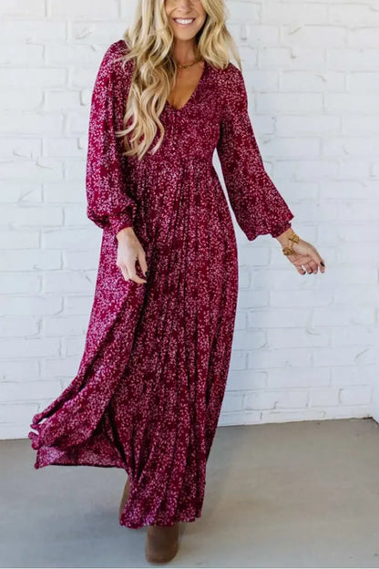 💎Robe Longue à Fleurs en Rayonne – Taille Smockée, Doublure Intégrale & Poches Cachées🌸👗